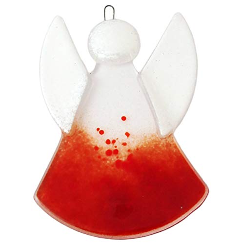 Junker Kirchenbedarf Glasengel zum Aufhängen - Deko Engel aus Glas in Handarbeit gefertigt, rot, 9x8cm von Junker Kirchenbedarf