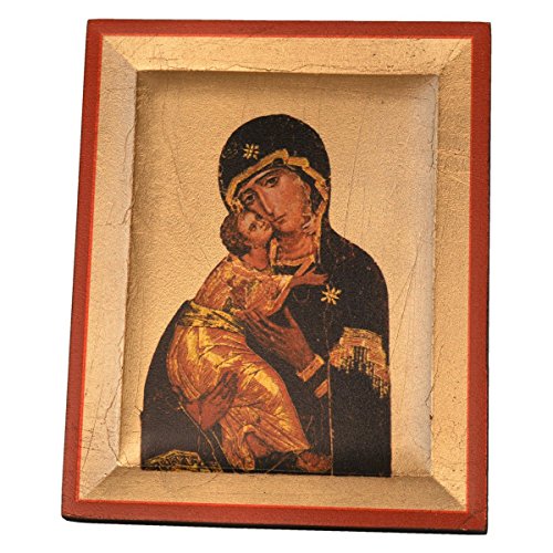 Junker Kirchenbedarf Ikone Gottesmutter von Vladimir 10,5x13cm - Maria mit Kind - Blattgold, Siebdruck auf Holz von Junker Kirchenbedarf