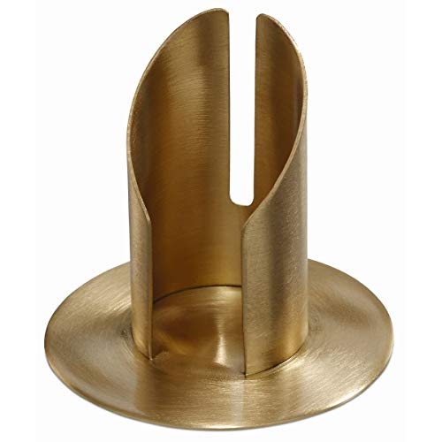 Junker Kirchenbedarf Kerzenleuchter Kerzenständer goldfarben für Kerzen Ø 4cm, 40mm Röhre seitlich offen, Metall Messing Gold matt gebürstet, Kerzenhalter für Altarkerze Taufkerze Kommunionkerze von Junker Kirchenbedarf