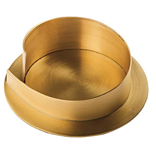 Junker Kirchenbedarf Kerzenleuchter für Ø 70mm Kerzen, Gold - Kerzenständer geschwungen Höhe von 3cm auf 1cm, aus Messing Gold satiniert, Außen-Ø 10cm von Junker Kirchenbedarf