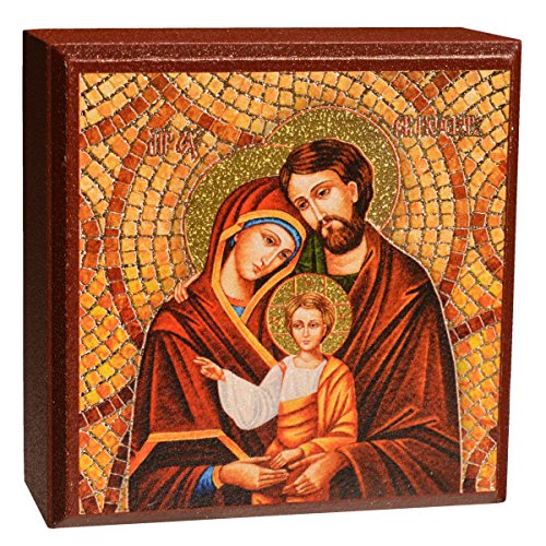 Junker Kirchenbedarf Kleine Ikone Heilige Familie zum Stellen, teilweise vergoldet, MDF-Holz, 7x7x3cm von Junker Kirchenbedarf