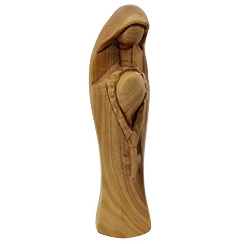 Junker Kirchenbedarf Skulptur Holz Madonna mit Rosenkranz, Maria Heilige Mutter Gottes, Statue aus Olivenholz, 12cm von Junker Kirchenbedarf