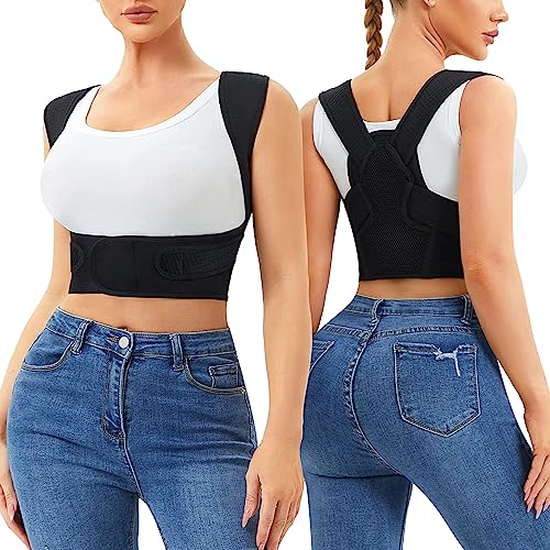 Junlan Rücken Geradehalter Haltungskorrektur Rücken Damen und Herren Schultergurt Haltungstrainer Posture Corrector Verstellbare Rückenstütze für Nacken, Schulter und Rücken(Schwarz,XL-2XL) von Junlan