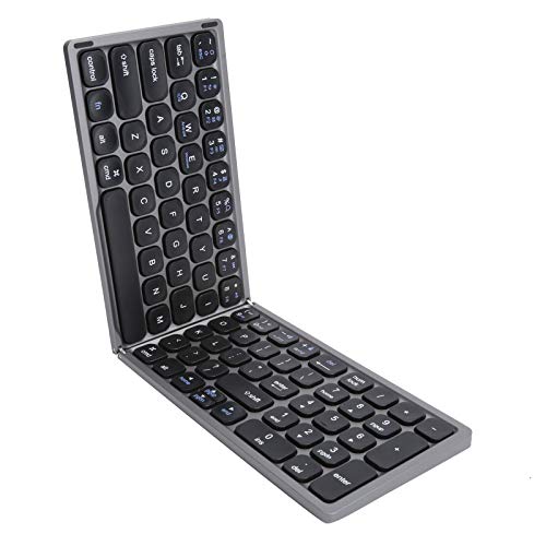 Drahtlose Bluetooth Tastatur | Tragbare Faltbare Tastatur | Mechanische Tastatur in Voller Größe für IOS/Android/Windows Ultradünne Computertastatur für Computer/Smartphones/Tablets(Eisengrau) von Junluck