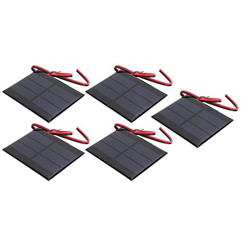 5 Teiliges Mini Solarpanel Solarbatterie Zellenplatinenmodul mit 30 cm Draht Tragbare Solarpanel Zelle für Solar Rasenleuchten/Handy Ladegeräte/Taschenlampen | 60x80x3MM Gleichstrom 0,65W 1,5V von Junlucki