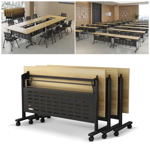 1,60 m Klappbarer Konferenztisch mit feststellbaren Rädern – Mobiler Konferenzraumtisch, Klappbarer Besprechungstisch für Büro, Zuhause, Klassenzimmer, Seminarräume – Langlebig, bietet Platz von Junpllvic