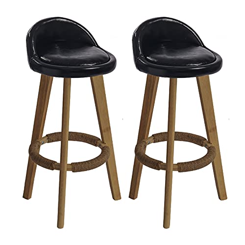 Junpllvic 2er-Set Barhocker mit niedriger Rückenlehne und rustikalen braunen Holzbeinen, Vintage-Stühle für Pub-Thekenhöhe, hoher gepolsterter Stuhl aus schwarzem PU-Leder Junpllvic 2er-Set Barhocker mit niedriger Rückenlehne und rustikalen braunen Holzbeinen, Vintage-Stühle für Pub-Thekenhöhe, hoher gepolsterter Stuhl aus schwarzem PU-Leder von Junpllvic
