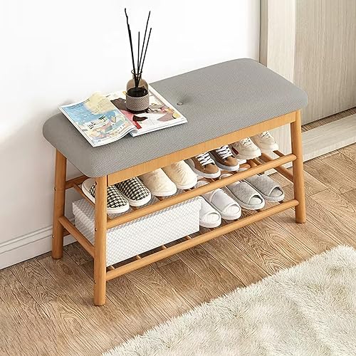 Junpllvic 3-stöckiges Schuhregal, Schuhaufbewahrungsbank aus Holz mit gepolsterter Sitzfläche – Schuhregalbank im Landhausstil für den Eingangsbereich, Flur, Schlafzimmer, Wohnzimmer, Wohnheim Junpllvic 3-stöckiges Schuhregal, Schuhaufbewahrungsbank aus Holz mit gepolsterter Sitzfläche – Schuhregalbank im Landhausstil für den Eingangsbereich, Flur, Schlafzimmer, Wohnzimmer, Wohnheim von Junpllvic