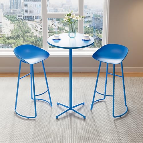 Junpllvic 3-teiliger moderner Frühstücksbartisch aus Eisen und 2 Hocker, Stuhl mit PP-Sitz und Stehtisch für Pub, Bar, Esszimmer, Bistro, Café, Küche, Blau von Junpllvic