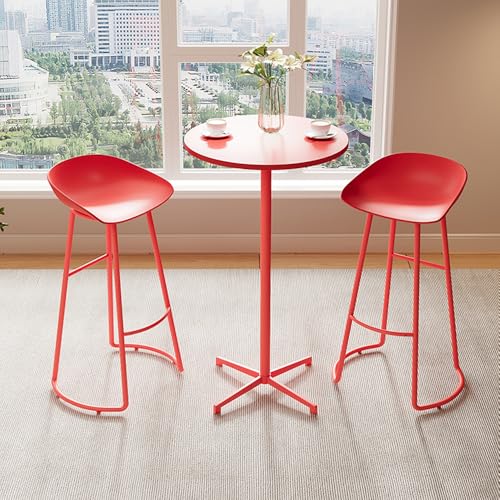 Junpllvic 3-teiliger moderner Frühstücksbartisch aus Eisen und 2 Hocker, Stuhl mit PP-Sitz und Stehtisch für Pub, Bar, Esszimmer, Bistro, Café, Küche, Rot von Junpllvic