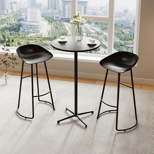 Junpllvic 3-teiliger moderner Frühstücksbartisch aus Eisen und 2 Hocker, Stuhl mit PP-Sitz und Stehtisch für Pub, Bar, Esszimmer, Bistro, Café, Küche, Schwarz von Junpllvic