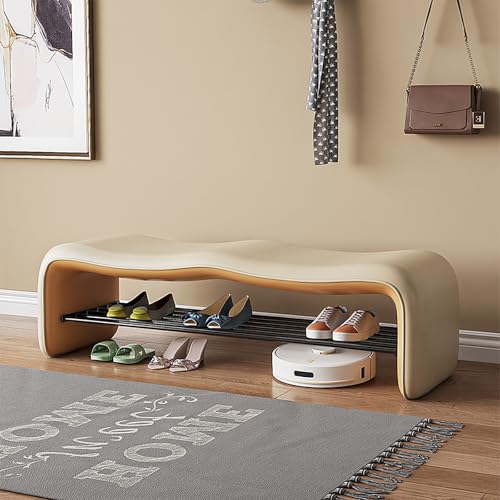 Junpllvic Eingangsbank, Fußbank mit Ablage, Lederkissen, moderner Schlafzimmerhocker mit Metallrahmen, für Eingangsbereich, Flur, Wohnzimmer, Schlafzimmer, Schrank von Junpllvic