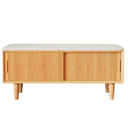 Junpllvic Eingangsbank aus Massivholz, Bank am Bettende mit gepolstertem Kissen und Beinen aus natürlichem Massivholz, für Eingangsbereich, Flur, Wohnzimmer von Junpllvic