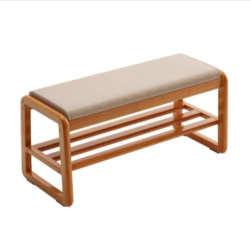 Junpllvic Etagen-Schuhbank aus Massivholz mit Sitzkissen, Flurbank-Organizer, Schuhwechselhocker für den Eingangsbereich, 50/80/100 cm von Junpllvic