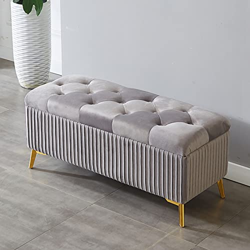 Junpllvic Moderner, mit Samt gepolsterter Fußhocker mit Stauraum, Bank für Wohnzimmer, 80 x 39 x 45 cm, Grau Junpllvic Moderner, mit Samt gepolsterter Fußhocker mit Stauraum, Bank für Wohnzimmer, 80 x 39 x 45 cm, Grau von Junpllvic
