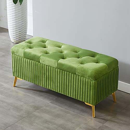 Junpllvic Moderner, mit grünem Samt gepolsterter Fußhocker mit Stauraum, Bank für das Wohnzimmer oder das Fußende des Bettes, 80 x 39 x 45 cm von Junpllvic