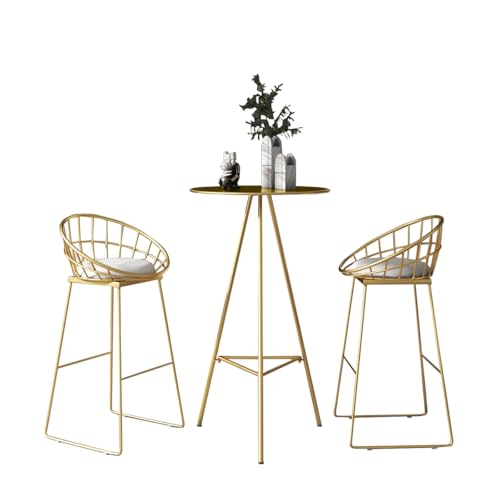 Junpllvic Moderner Frühstücksbartisch aus Eisen mit Rückenlehne, 2 Hockern, hoher Tisch mit Fußstütze für Pub, Bar, Esszimmer, Bistro, Café, Küche, Gold Junpllvic Moderner Frühstücksbartisch aus Eisen mit Rückenlehne, 2 Hockern, hoher Tisch mit Fußstütze für Pub, Bar, Esszimmer, Bistro, Café, Küche, Gold von Junpllvic
