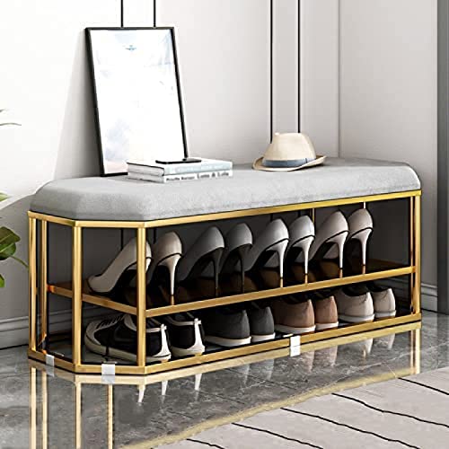Junpllvic Moderner Schuhhocker für das Wohnzimmer, Sitzhocker für den Schuhschrank zu Hause, Schuhhocker für die Veranda, Aufbewahrungsbank für das Wohnzimmer und das Schlafzimmer, Grau (Grau) von Junpllvic