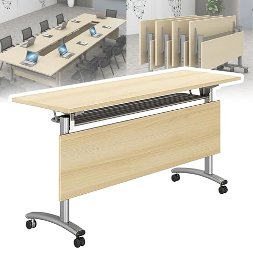 Junpllvic Rechteckiger modularer Konferenzraumtisch, Faltbarer mobiler Schulungstisch mit Klappplatte für Schulungsräume, mit Rollen Junpllvic Rechteckiger modularer Konferenzraumtisch, Faltbarer mobiler Schulungstisch mit Klappplatte für Schulungsräume, mit Rollen von Junpllvic