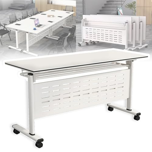 Junpllvic Rechteckiger modularer Konferenzraumtisch, Faltbarer mobiler Schulungstisch mit Klappplatte für Schulungsräume, mit Rollen Junpllvic Rechteckiger modularer Konferenzraumtisch, Faltbarer mobiler Schulungstisch mit Klappplatte für Schulungsräume, mit Rollen von Junpllvic