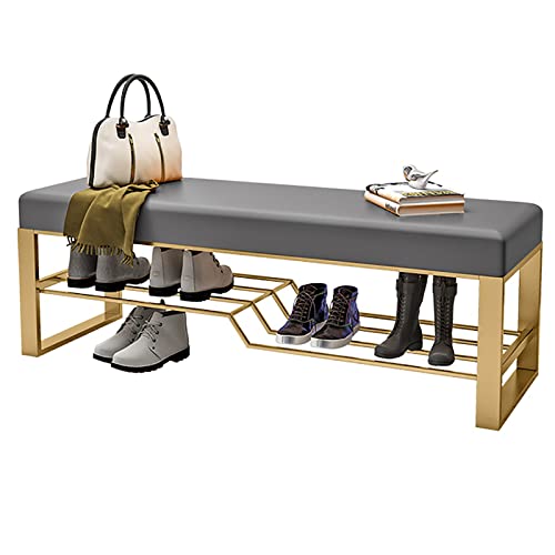 Junpllvic Schuhaufbewahrung, Ottomane, gepolsterte Aufbewahrungsbänke, luxuriöse, Moderne Schuhaufbewahrungsbank mit Metallregalen, 2-stufiges Organizer-Lederkissen von Junpllvic
