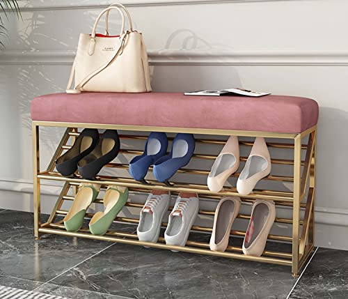 Junpllvic Schuhbank, 2-stufiges Schuhregal für den Eingangsbereich, gepolstertes Organizer-Regal mit gepolstertem Sitzkissen, Sitzbänke mit Stauraum, für Wohnzimmer, Badezimmer, Flur von Junpllvic