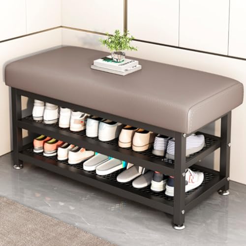 Junpllvic Schuhbank für den Eingangsbereich, 3-stöckige Metallbank mit Lagerregal, stabiles und platzsparendes Schuhregal mit Sitz, ideal für Foyer, Flur, Schlafzimmer Junpllvic Schuhbank für den Eingangsbereich, 3-stöckige Metallbank mit Lagerregal, stabiles und platzsparendes Schuhregal mit Sitz, ideal für Foyer, Flur, Schlafzimmer von Junpllvic