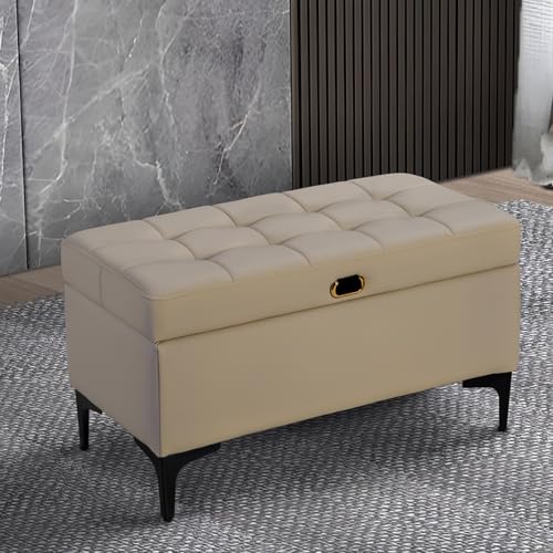 Junpllvic Schuhbank mit Stauraum aus Gummibaumholz mit Lederkissen, Eingangsbank mit Klappschublade für Schlafzimmer/Eingangsbereich/Wohnzimmer/Flur Junpllvic Schuhbank mit Stauraum aus Gummibaumholz mit Lederkissen, Eingangsbank mit Klappschublade für Schlafzimmer/Eingangsbereich/Wohnzimmer/Flur von Junpllvic