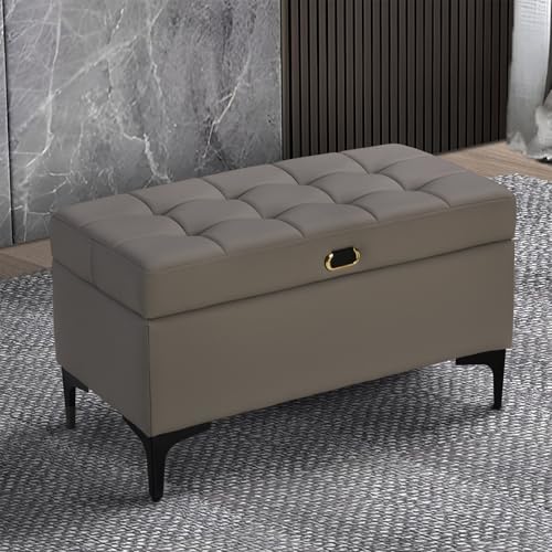 Junpllvic Schuhbank mit Stauraum aus Gummibaumholz mit Lederkissen, Eingangsbank mit Klappschublade für Schlafzimmer/Eingangsbereich/Wohnzimmer/Flur von Junpllvic