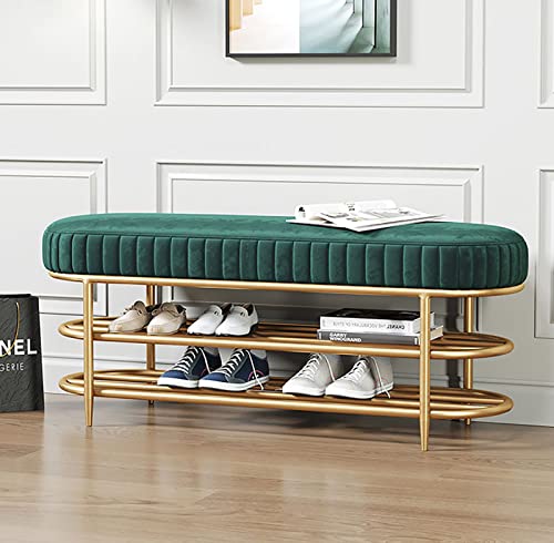 Junpllvic Schuhregal aus Metall mit Samtsitz,Moderne gepolsterte Schuhbank,Dekoratives osmanisches Akzentmöbel für das Wohnzimmer,Luxus-Eingangsbereich von Junpllvic