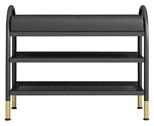 Junpllvic Schuhschrank-Aufbewahrungsbank, Fußbankregal mit Aufbewahrung, doppelschichtiger Schmiedeeisenrahmen, Schuhwechselhocker mit weichem Kissen (Farbe: Noir, Größe: 100 x 32 x 47 cm) von Junpllvic
