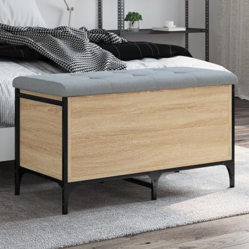 Junpllvic Stauraum Polsterbank Sitztruhe mit Platz Stauraum Fußhocker Garderobenbank Schlafzimmer Braun Eiche 82 x 42 x 45 cm Holzwerkstoff von Junpllvic