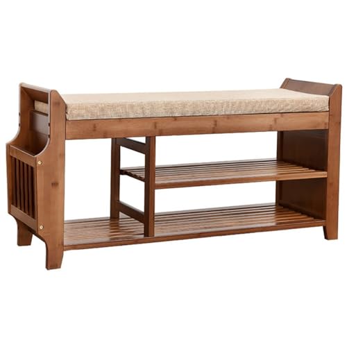 Junpllvic Wickelhocker, Schuhbank mit Stauraum und Sitzgelegenheit, mit Organizer-Schublade, belastbar bis 45 kg, für Flur, Haustür: 62/78/98 cm x 29 cm x 49 cm, Industrie-Stil von Junpllvic