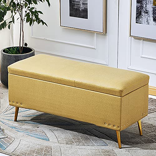 Luxuriöse Aufbewahrungsbank, Kunstleder Weiche Sitzgelegenheiten Lagerung Ottoman Fußhocker, Moderne Rechteck Dekoration Möbel Fußstütze Multifunktionsbänke-Gelb 80x40x45cm(31x16x18inch) von Junpllvic