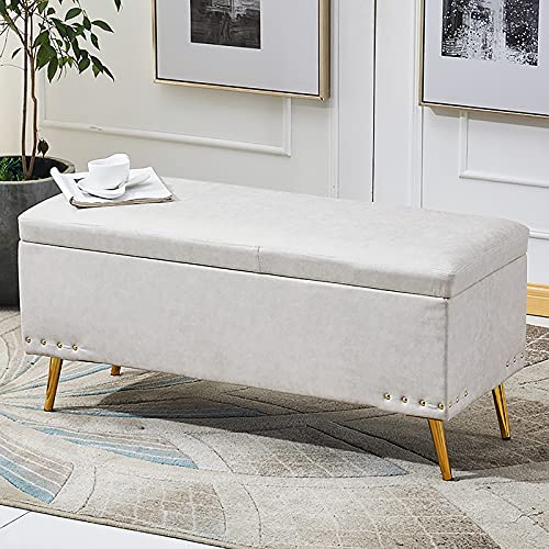 Luxuriöse Aufbewahrungsbank, weicher Sitzhocker aus Kunstleder, Fußhocker mit moderner rechteckiger Dekoration, Möbelfußstütze, Multifunktionsbänke von Junpllvic
