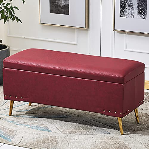 Luxuriöse Aufbewahrungsbank, weicher Sitzhocker aus Kunstleder, Fußhocker mit moderner rechteckiger Dekoration, Möbelfußstütze, Multifunktionsbänke von Junpllvic