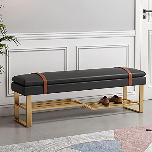 Luxuriöser Schuhregal-Organizer, bequemer Fußstützenhocker für das Schlafzimmer, Schuhaufbewahrungsbank aus Pu-Leder für den Eingangsbereich, modernes Metall mit gepolsterter Sitzfläche Luxuriöser Schuhregal-Organizer, bequemer Fußstützenhocker für das Schlafzimmer, Schuhaufbewahrungsbank aus Pu-Leder für den Eingangsbereich, modernes Metall mit gepolsterter Sitzfläche von Junpllvic