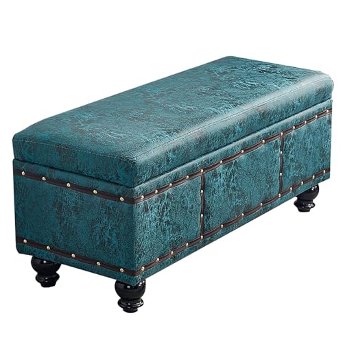Retro-Leder-Aufbewahrungsbank, rechteckiger Ottoman mit Aufbewahrung aus Holz, Hocker am Bettende mit gepolsterter Sitzfläche, Schuhwechselhocker für Flur, Wohnzimmer, Schlafzimmer (Farbe: G von Junpllvic