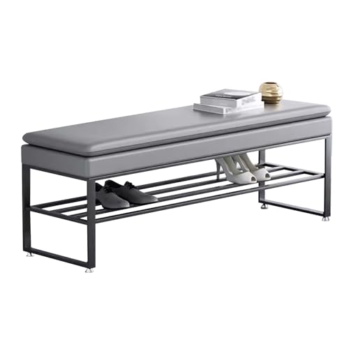 Schuhaufbewahrungsbank-Organizer mit gepolsterter Sitzfläche aus PU-Leder und Metallbeinen – 2-stöckige Schuhbank für Eingangsbereich, Flur, Wohnzimmer von Junpllvic