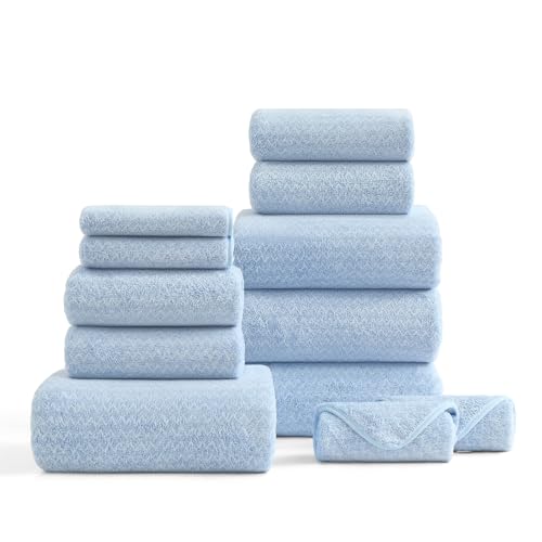 Ultraweiches Badetuch-Set, 12-teilig (4 Badetücher, 4 Handtücher, 4 Waschlappen), Familien-Badezimmer-Handtuch-Set mit Aufhängeschlaufe, schnell trocknend, extra saugfähig, Duschtuch für Badezimmer von Junsey