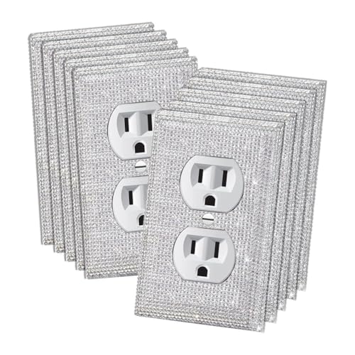 Junterone 10er-Pack Lichtschalterabdeckungen und Steckdosen, Glitzernde Wandplattenabdeckungen mit Strasssteinen, Silberne Glitzernde Wandplattenabdeckungen mit Strasssteinen von Junterone