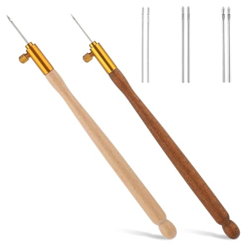 Junterone 2-Teiliges Tambourhaken-Set, Stick-Häkelnadel, Holzgriff, Tambour-Stickset zum Sticken, Pailletten, Perlenstickerei, Stricken von Junterone