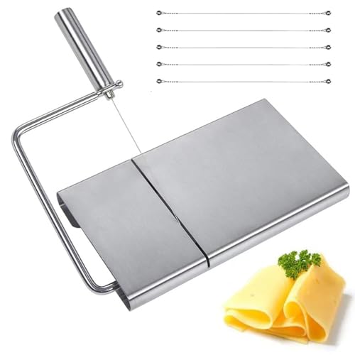 Edelstahl KäSehobel mit 5 Extra Dicken Schneidedraht, Handheld Käseschneider mit Schneidebrett, Käsemesser Einstellbare Dichtigkeit aus Edelstahl Käseschneider für Blockkäse, Butterschneider Edelstahl KäSehobel mit 5 Extra Dicken Schneidedraht, Handheld Käseschneider mit Schneidebrett, Käsemesser Einstellbare Dichtigkeit aus Edelstahl Käseschneider für Blockkäse, Butterschneider von Junvaia