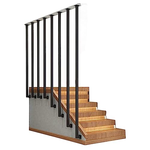 Decken-Treppenhandläufe – Schmiedeeisernes Treppengeländer, seitlich montiertes Geländer-Haltegeländer – L-förmiger quadratischer Treppenhandlauf mit Metallstangen, schwarze Sicherheit ( Size : 60cm ) von Junvstor