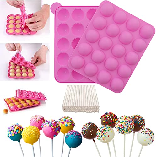 Junxave Bpa frei, Silikon-Popformen & Eiswürfelschalen mit 120 Sticks für Kuchen, Lutscher, Süßigkeiten, Gummibärchengelee Rosa von Junxave