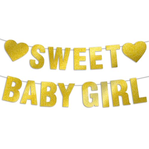 JunyRuny Sweet Baby Girl Gold Glitter Banner Babyparty Dekorationen für Mädchen Mädchen Babyparty Dekorationen Baby Mädchen Schild von JunyRuny