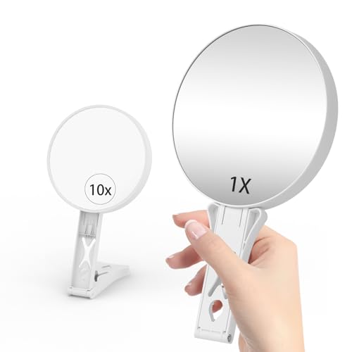 Junyaoxuan 10-facher Vergrößerungsspiegel,doppelseitig mit 1-facher/10-facher Vergrößerung,10-facher Vergrößerungs-Schminkspiegel mit Handstück, 13.97 cm Reisespiegel und Vergrößerung von Junyaoxuan