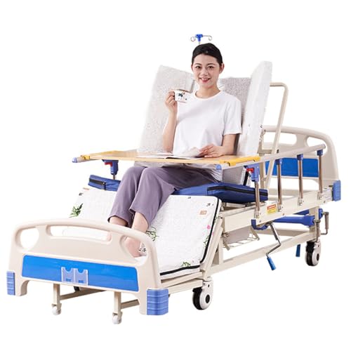 Juodkeo Medizinisches Krankenhausbett, 10 Funktionen mit Matratze & IV-Ständer, für zu Hause, bis 250kg Last, 5-Zoll verriegelbare Rollen für Heimbrauch,Sponge mattress von Juodkeo