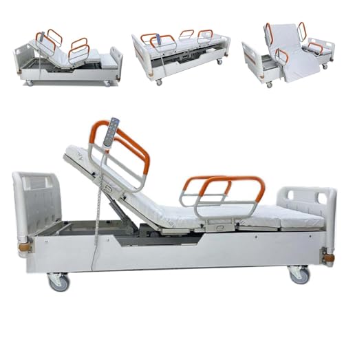 Juodkeo Medizinisches Krankenhausbett, vollelektrisch, niedrig, für die Langzeitpflege zu Hause, mit hochdichter Schaumstoffmatratze und Schienenpaket, Bewegungshilfen mit Matratze, bis zu 200 kg von Juodkeo