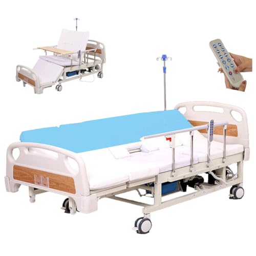 Juodkeo Verstellbares Premium 10-Funktionen Voll-Elektro-Krankenhausbett, ICU-Elektromedizinisches Bett, Seitenneigung, inklusive Matratze, IV-Ständer, leise Räder, 200kg Last,Electric von Juodkeo